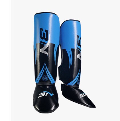 1 Pair Boxing Shin Guards PU Leather Ankle Foot Protector MMA Muay Thai Training Leg Warmers Strong Shin Pads: Blue / Adult L