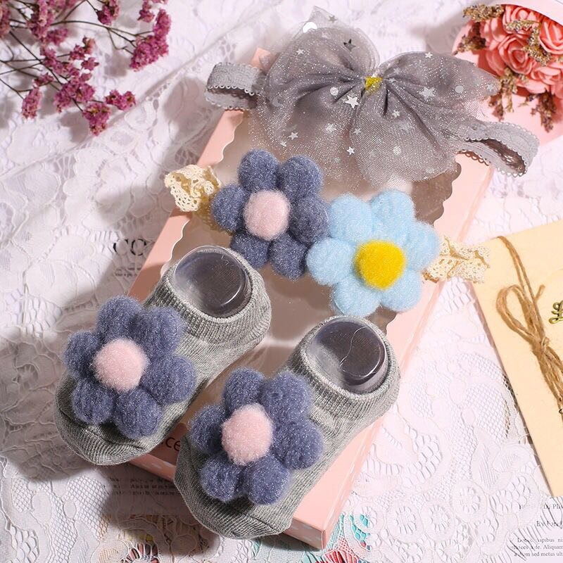 3 Teile/satz Kleinkind Baby Mädchen Blume Nette Pompom Socken Stirnbänder setzt Spitze Bowknot Krone Neugeborenen Haarband Nicht-Unterhose Prinzessin socke: 9