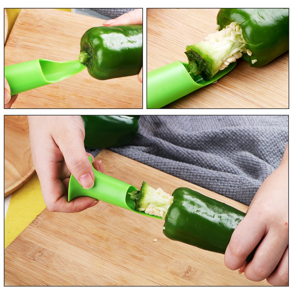 HOOMIN 2pcs/set Bell Pepper Chili Pepper Cutter Seed Remover Corer Slicer Jalapeno Corer Fruit Peeler Cooking Tools