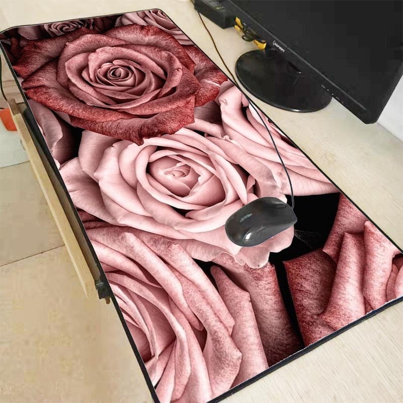 Mairuige rosa grande jogo de flor mouse almofada bloqueio borda teclado mousepad mouse mesa de jogos para cs go lol dota