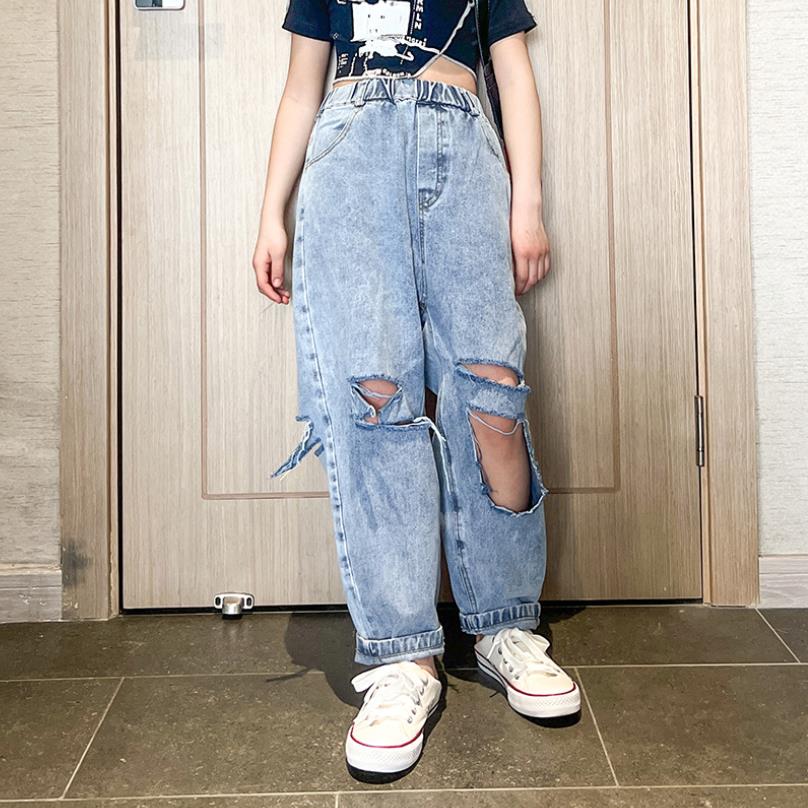Pantalones vaqueros Con agujeros para bebés y niños, Jeans de cintura elástica para primavera y verano, 6-16 años, Wz650: 5-6T 120