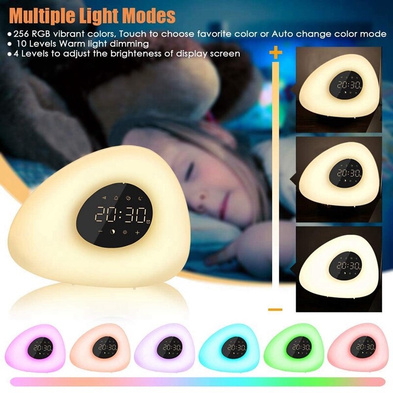 Wake-Up Light, Sunrise Alarm Clock with Sunrise Sunset Simulation, Color Light, Snooze Function with USB Port EU Plug