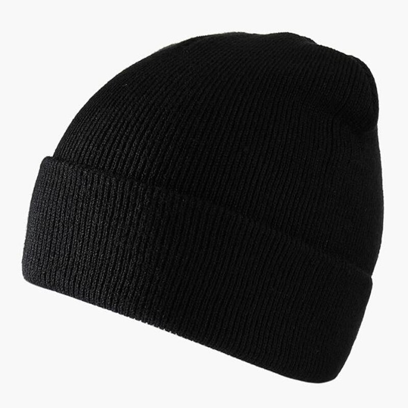 Mode Effen Kleur Gebreide Mutsen Hoed Winter Warm Ski Hoeden Mannen Vrouwen Multicolor Caps Zachte Elastische Cap Sport Bonnet: Black