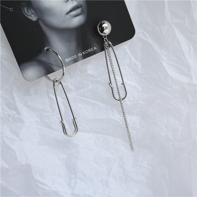 Pop Pin Chain Earrings For Women Geometric Asymmetric Simple Metal Style Retro Round Earrings Charm Ear Jewelry: STYLE 1