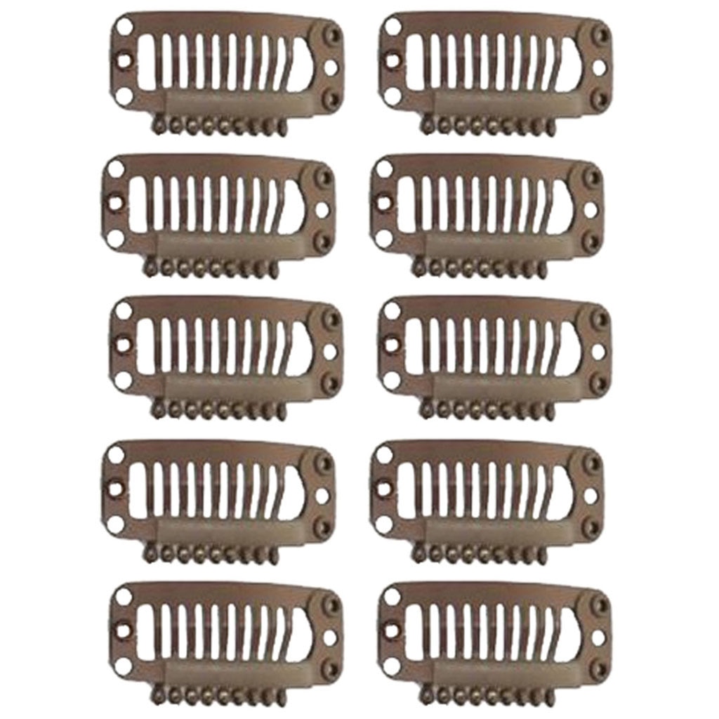 Produktbild von 20 Stück Haarverlängerungs-Clips U-Form – Edelstahl Mit Silikongummi, Dunkelbraun, Inkl. Nähgarn & Nadeln