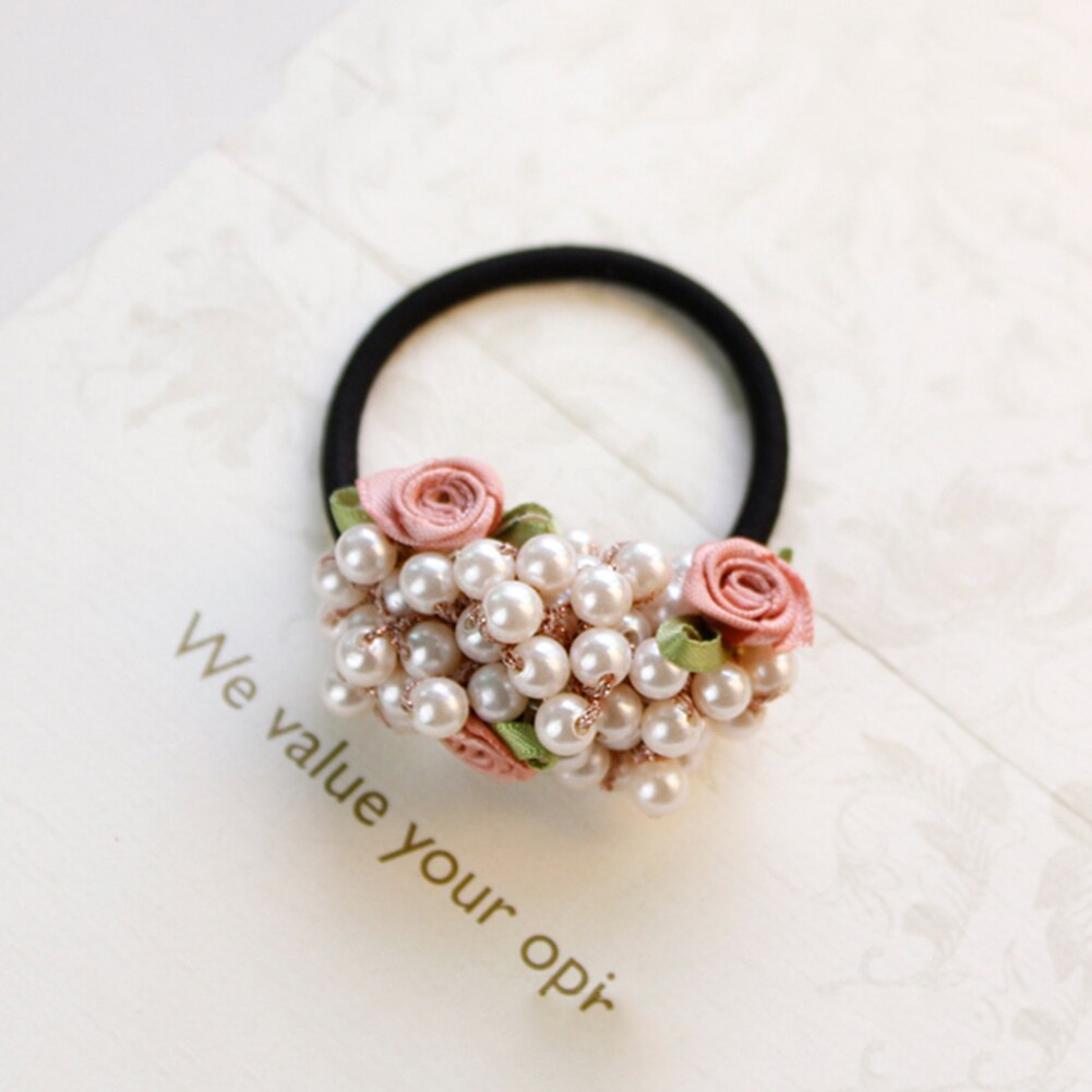 Women Girls Colorful All Pearls Elastic Hair Bands Sweet Hair Ornament Headband Scrunchie Hair Accessories: A1