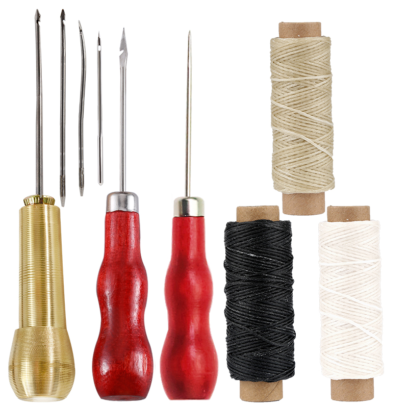 Dailylike Leather Sewing Kit 50m Wax Thread Stitching Groover Scratch Awl Leather DIY Craft Shoes Canvas Repair Working Tool