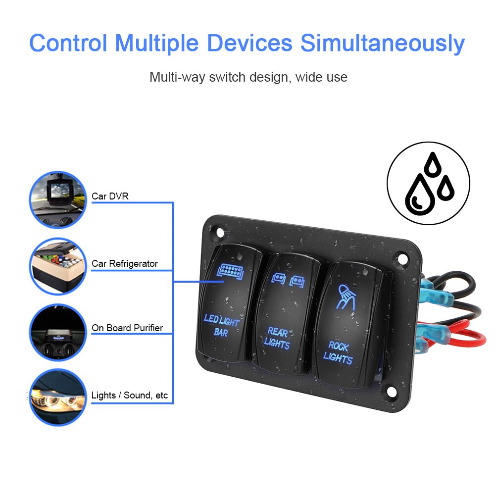 3 Gang Rocker Switch Panel 12V 24V Control Panel Toggle Switch LED Light ON/Off For Auto Car Marine ATV UTV IP65 waterproof
