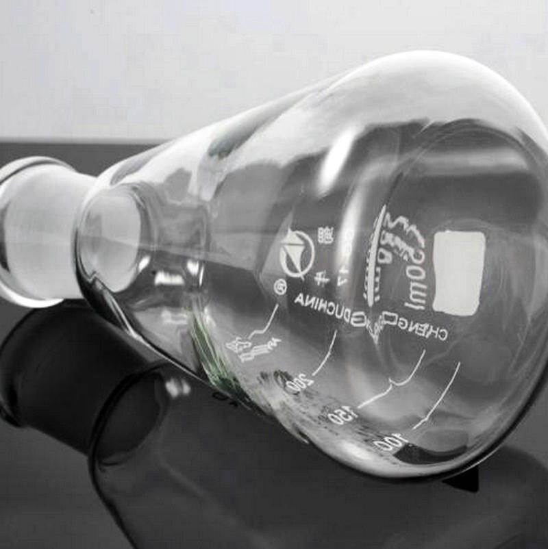 Botella triangular de vidrio de borosilicato, frasco cónico erlenmeier con enchufe tipo bombilla, suministro de laboratorio, 50ml a 1000ml, 1 unidad