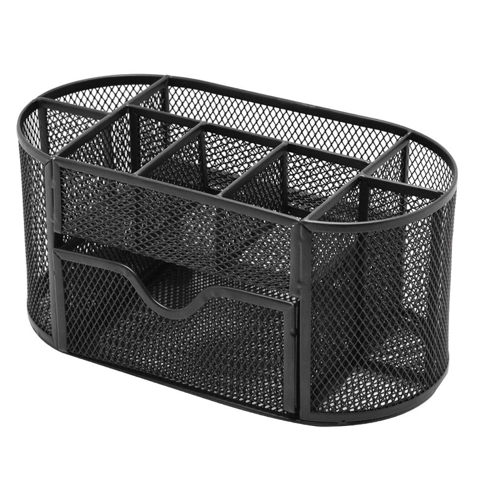 Organizador de escritorio de malla metálica, organizador de escritorio para oficina, soporte de almacenamiento, lápiz, bolígrafo, artículos diversos, caja de insignias, suministros de papelería: Blanco