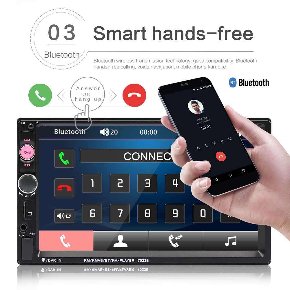 Double DIN Car Stereo FM Radio Receiver with Mounting Bluetooth USB 7023B Kit for Elements Personal Car Part Ornaments