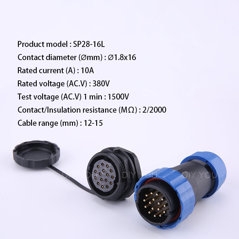 SP28 IP68 Back Nut waterproof connector 2/3/4/5/6/7/9/10/12/14/16/19/22/24/26 Pin plug socket Electric cable Aviation connectors: SP28-16L