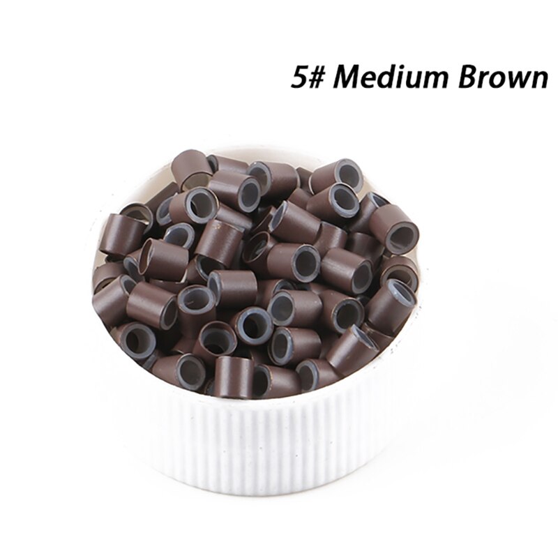 Frete grátis (1000 peças/garrafa) 1 garrafas 4.0x2.6x4.0mm anéis de silicone de cobre/tubos para extensão de cabelo em microanel e de ponta i: Medium Brown