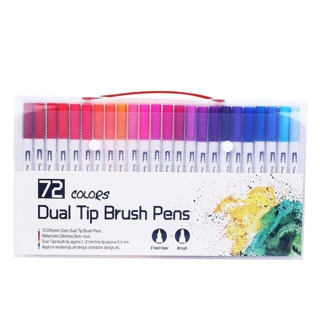 12/18/24/36/48/72/100 stk farver dobbelt tip børste penne tegning maleri akvarel kunst markør farverige penne skoleartikler: 72- hvidfarver