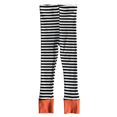Baby meisjes zwart wit gestreepte stiksels leggings katoen lente zomer slim fit geribbelde lange broek patchwork broek