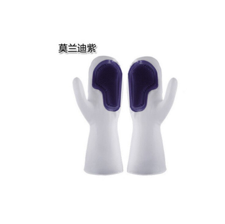 Silicone Dishwashing Gloves Magic Household Waterproof Female Kitchen Durable Cleaning Dishes Washing Clothes Gloves Scrubber: Purple