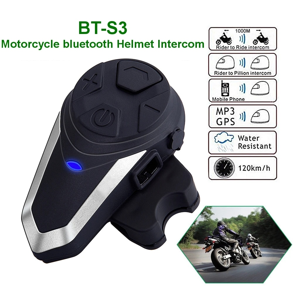 BT-S3 Bluetooth casque de moto Interphone casque casque BTS3 système de Communication de moto avec Radio FM pour 3 coureurs