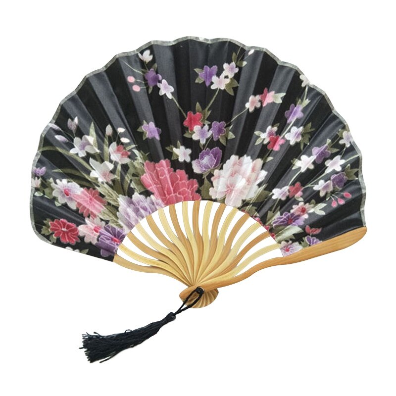 Bamboo Flower Printed Japanese Style Foldable Hand Held Fan Decor: B
