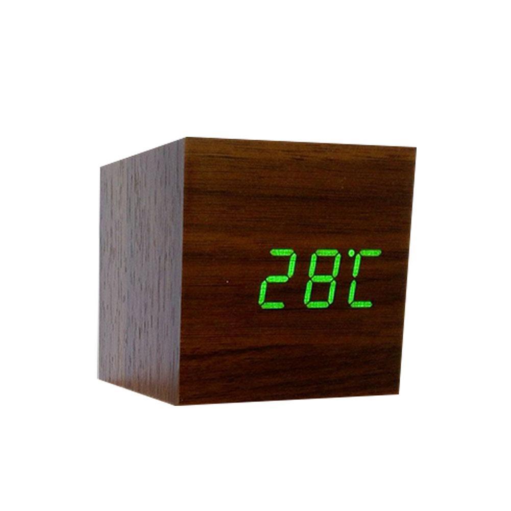 Alarm Clock LED Wooden Watch Table Voice Control Digital Wood Despertador USB/AAA Powered Electronic Desktop Clocks: H