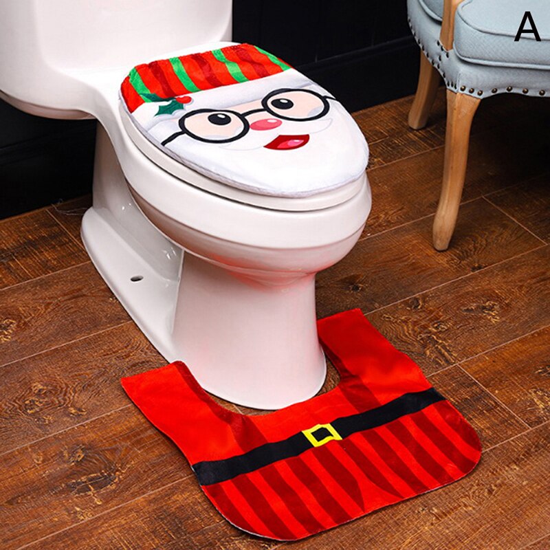 2 stk / sæt jul xmas dekoration santa toilet sædeovertræk tæppe badeværelse indretning fodpude sædeovertræk: -en