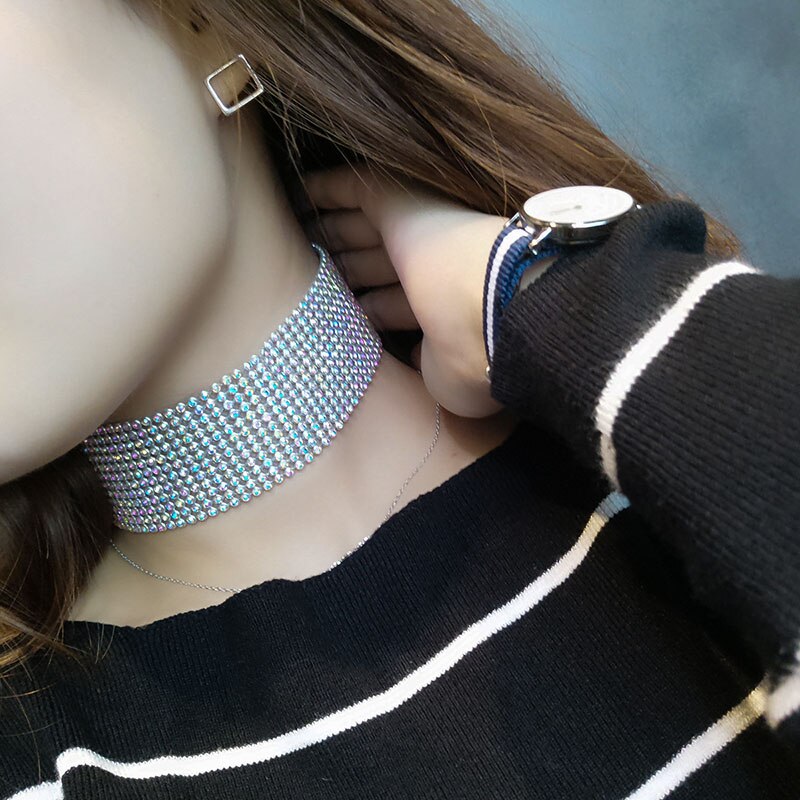 Shining Rhinestone Diamante Choker Ketting voor Vrouwen Breed Chocker Kraag Bijoux Sieraden Meisjes Kerstcadeau XR214