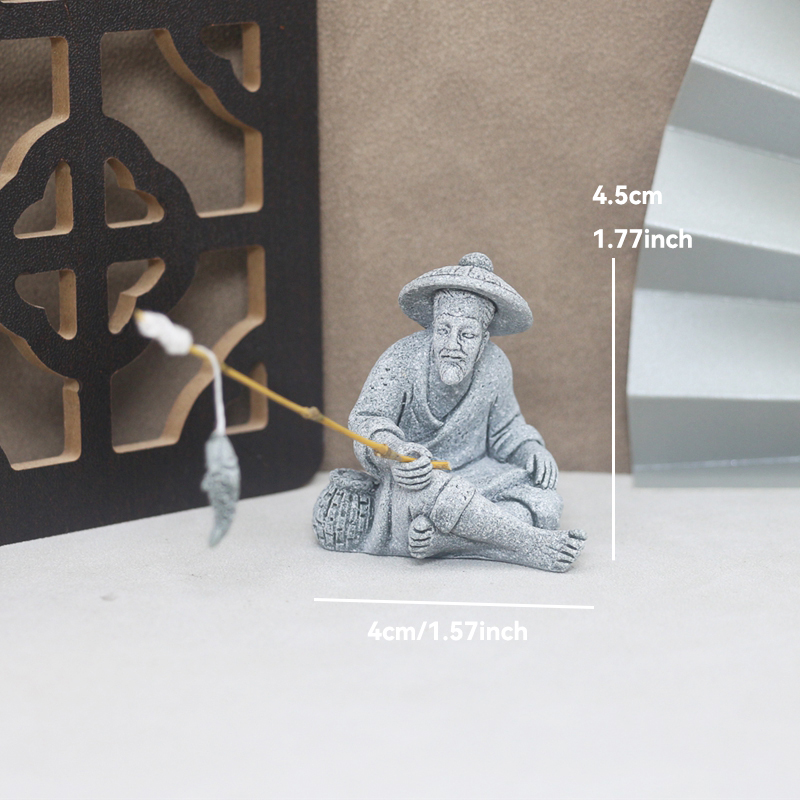 Figurita de piedras de arena de ajedrez, juego de pescador antiguo en miniatura, adornos para acuario, bonsái de jardín de hadas, decoración de habitación de paisaje de rocalla: Caqui oscuro
