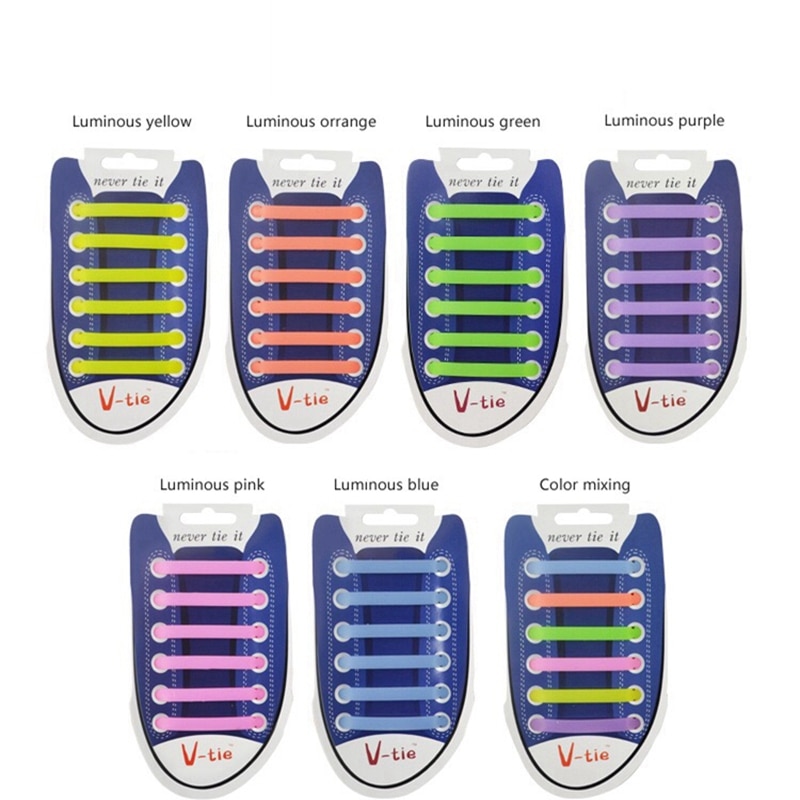 12 Pcs Lichtgevende Siliconen Schoenveters No Tie Elastische schoenveters Sneakers Lui veters Unisex Gemak Rubber Schoenveter