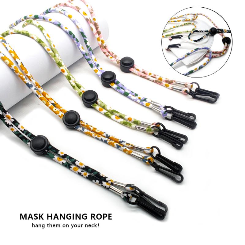 Cuerda ajustable para colgar en la oreja, dos ganchos, para coser mascarillas, cordón, flores