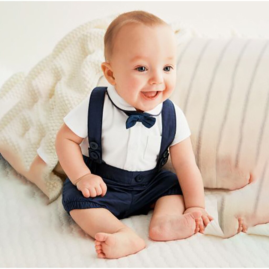Baby Clothes Girls Sets Boy Clothes Summer Gentleman Birthday Suits Newborn Party Dress Soft Cotton Rmper + Suspender Pants