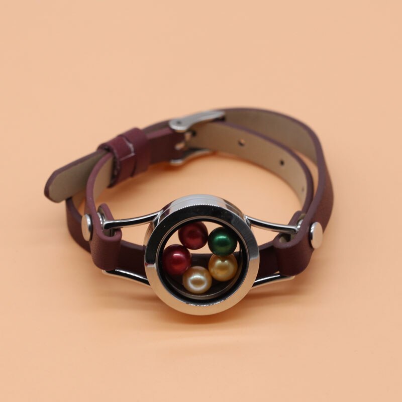Leer Warp Armband 316L Rvs Parels Medaillon Drijvende Medaillon Voor Vrouwen 9 Kleuren Twist Glazen Medaillon: B3-1065-8