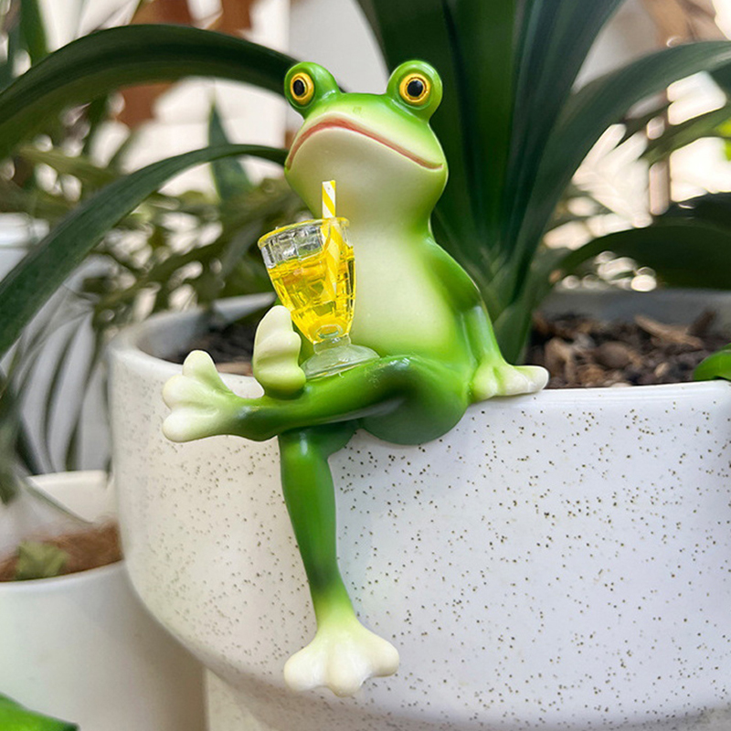 Pot de fleur suspendu bord grenouille, ornements décoratifs en résine, pendentif d'aquarium en verre, artisanat Miniature
