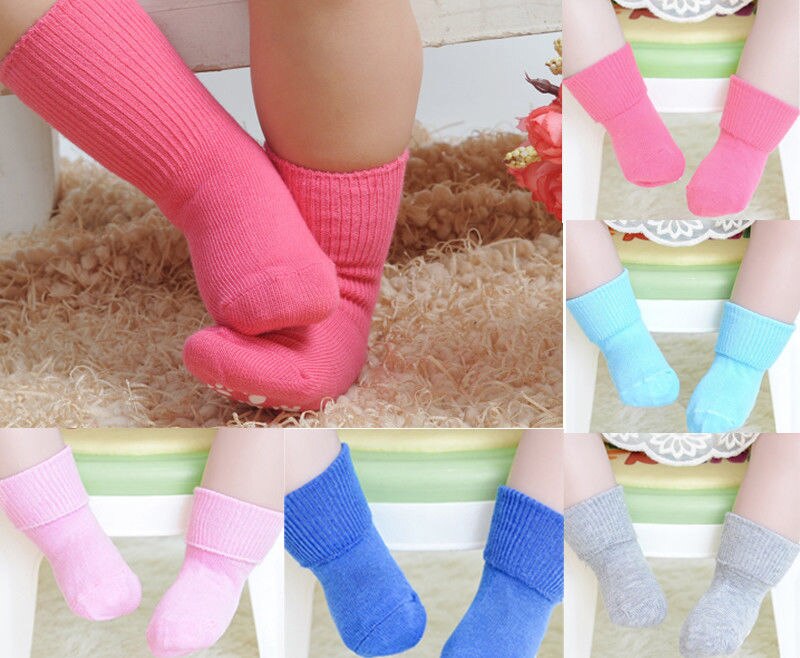 Pasgeboren Baby Kids Baby Antislip Bodem Losse Mond Kinderen Warme Sokken Katoen Zachte Winter Solid Candy Kleur sokken Baby