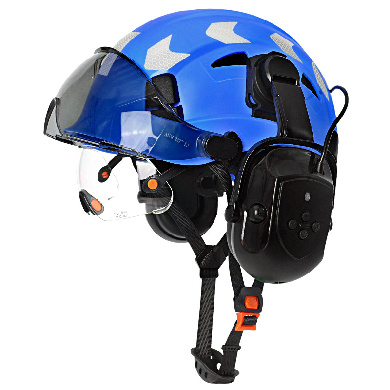 Bluetooth 5.0 Noise Reduction Earmuffs With Construction Safety Helmet For Engineer ABS HardHat with Visors Industrial Hat ANSI: Gold