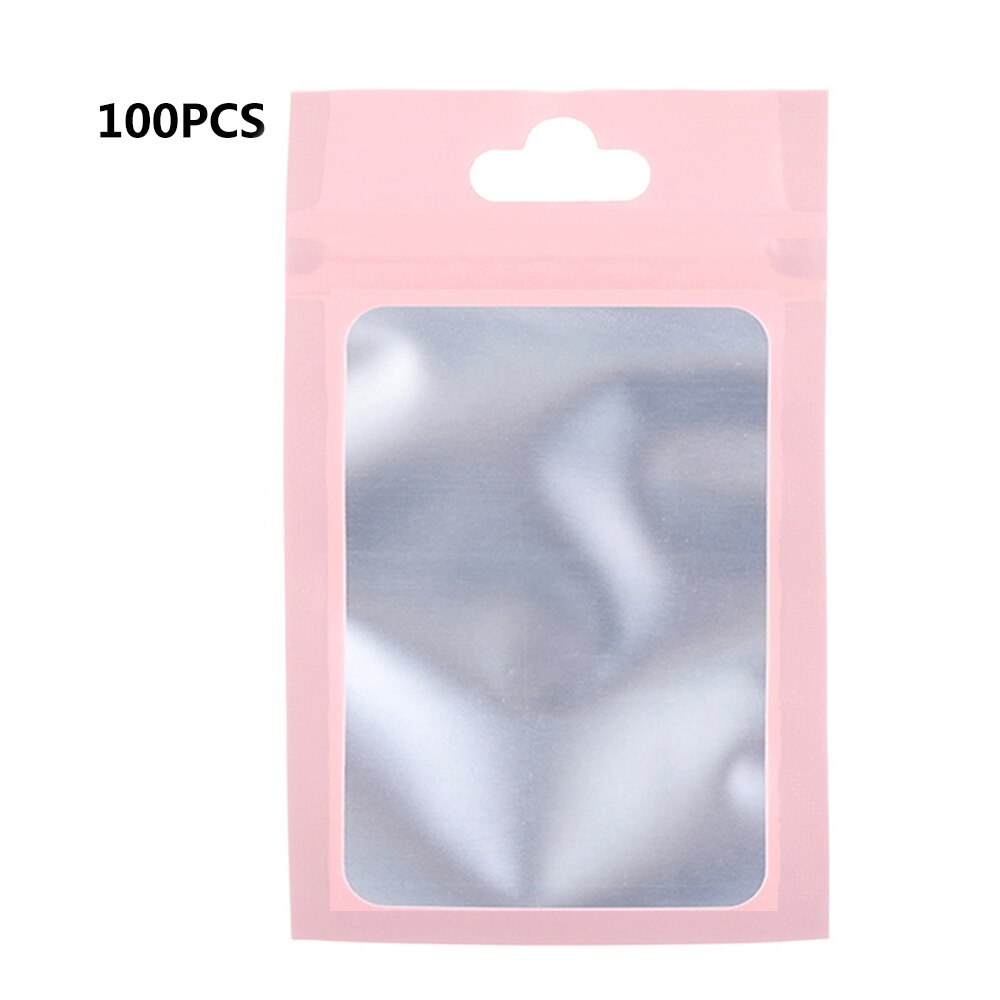 100 Stuks Zelf Lock Hersluitbare Mylar Zakken Matte Clear Window Pakket Folie Voedsel Zak Hang Hole Plastic Rits Zakjes: Matte pink / 7.5x12cm