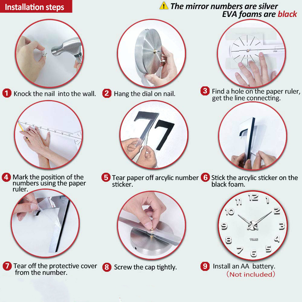 Rammeløs diy digital veggklokke 3d akryl speil veggur stor stum vegg klistremerker til stue soverom hjemme dekorasjoner