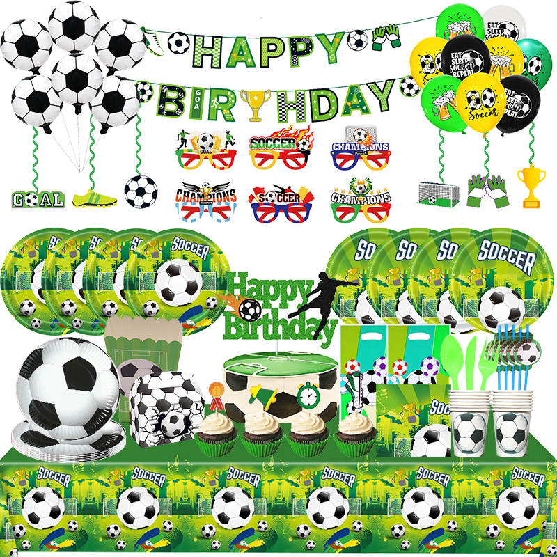 Decoraciones para de cumpleaños con tema de fútbol, globos de fútbol, platos de papel, siesta, laberinto de fútbol, juego, suministros para fiestas deportivas,