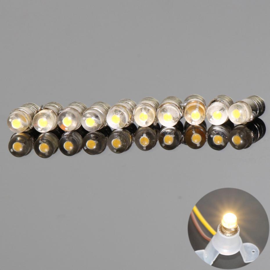 10Stck warm Weiß/Weiß LED Schraube Birne E5 E5.5 12 V-14 V Sporn H0/TT /N Skala NEUE E501 1/35 modell zug eisenbahn modellierung