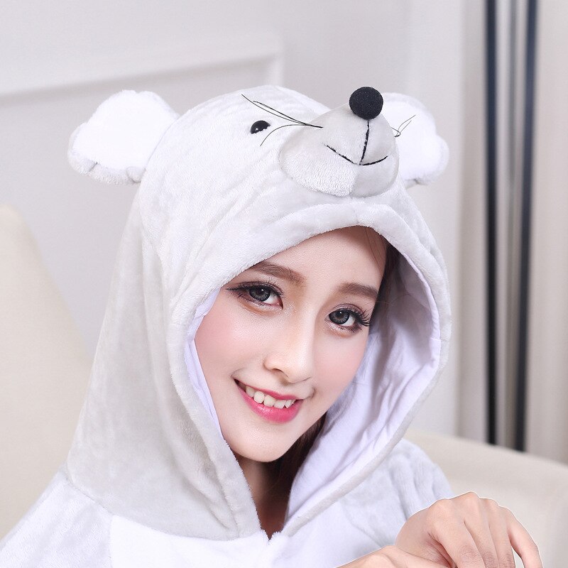 Mouse Pajama Women Animal Kigurumis Gray Onesie Funny Sleepwear Halloween Party Jumpsuit Good Flannel Soft Warm Overalls