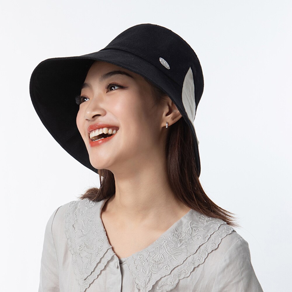 Ohsunny Zomer Vrouwen Zon Hoeden Grote Brede Rand Met Nek Flap Upf 50 + Zon Bescherming Verstelbare Opvouwbare Ademend Zachte zonnehoeden: Black Gray