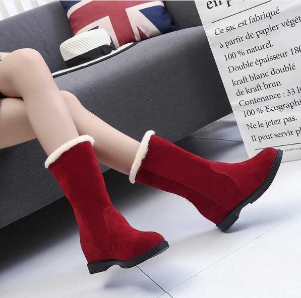 Hiver rétro antidérapant à fond plat bottes pour femmes gracieusement épaissi peluche femmes bottes courtes et 3cm talon femmes bottes de neige: gules / 37 (Foot 23cm )