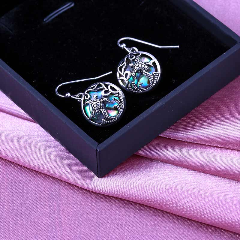 Huitan Cute Turtle Earrings Old Vintage Round Shaped Pendant Earrings Traditional Ethnic Accessories For Women