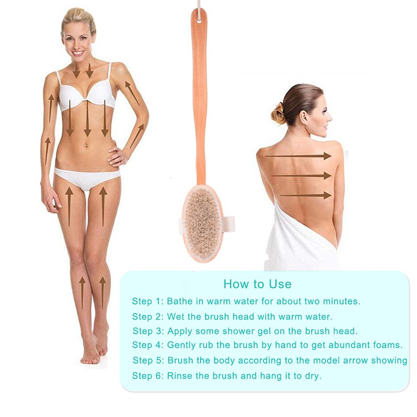 Ms Bath brush Exfoliating Natural Horse Mane Bath brush Long Bamboo Handle Natural Wet Shower Brushes SPA Body Massage Brush D40