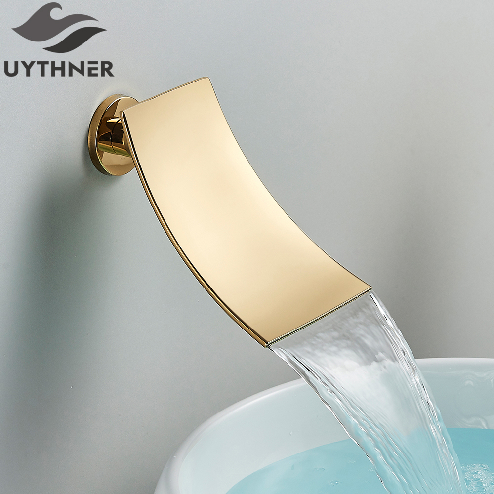 Brass Waterfall Faucet Spout Wall Mounted Bath Spout Bathroom Faucet Water Outlet Faucet Accessories Chrome/Golden/Black/nickel: light yellow