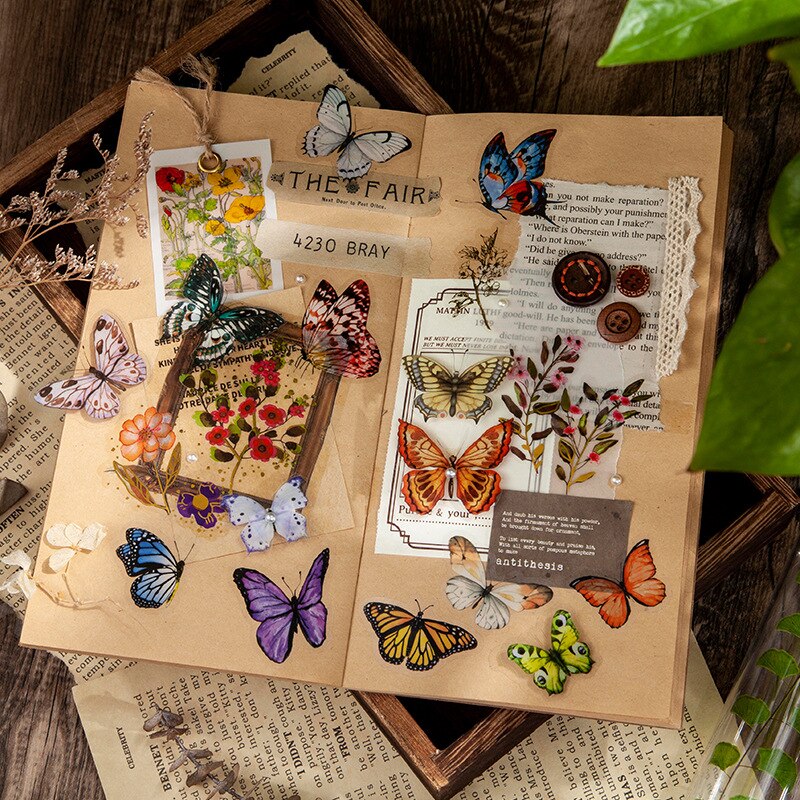 Vlinder Museum Diy Maanlicht Droom Lint Mooie Sticker Decoratieve Dagboek Album Crystal Inkt Pet Art Sticker Pack