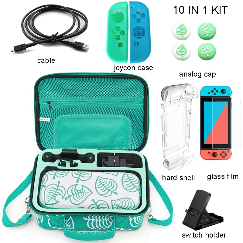 Kit de bolsa de almacenamiento 10 en 1 para Nintendo Switch, carcasa dura, Estuche de transporte, caja de accesorios para Nintendo Switch, resistente al agua