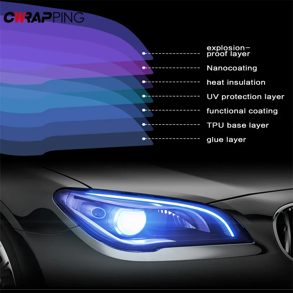 Self-Healing TPU Headlight Film Photochromic UV Protection Car Lamp Film Universal Anti-Scratch for Auto Light Tinting Car Care