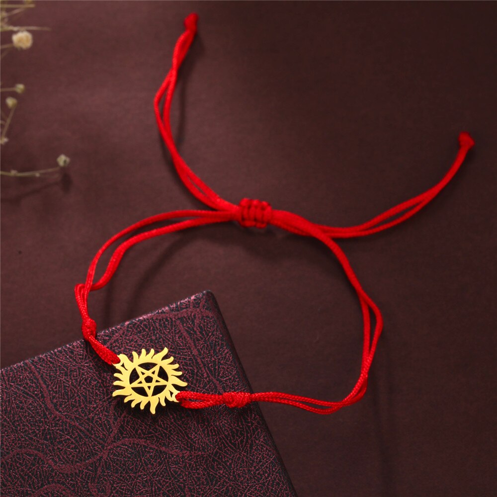 Skyrim Pentagram Charm Armbanden bij de hand Vrouwen Mannen Rvs Shining Sun Pentagram Armband Bovennatuurlijke Dean Sieraden: Roze