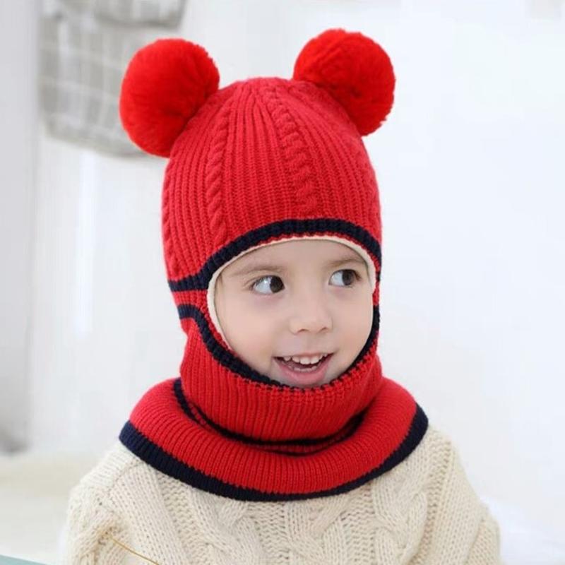 Chapeau d'automne et d'hiver pour filles | Bonnet pour enfants, bonnet en tricot, chapeau à Double boule en laine, chapeau à bretelles un pour enfants, chapeaux d'hiver,: Orange
