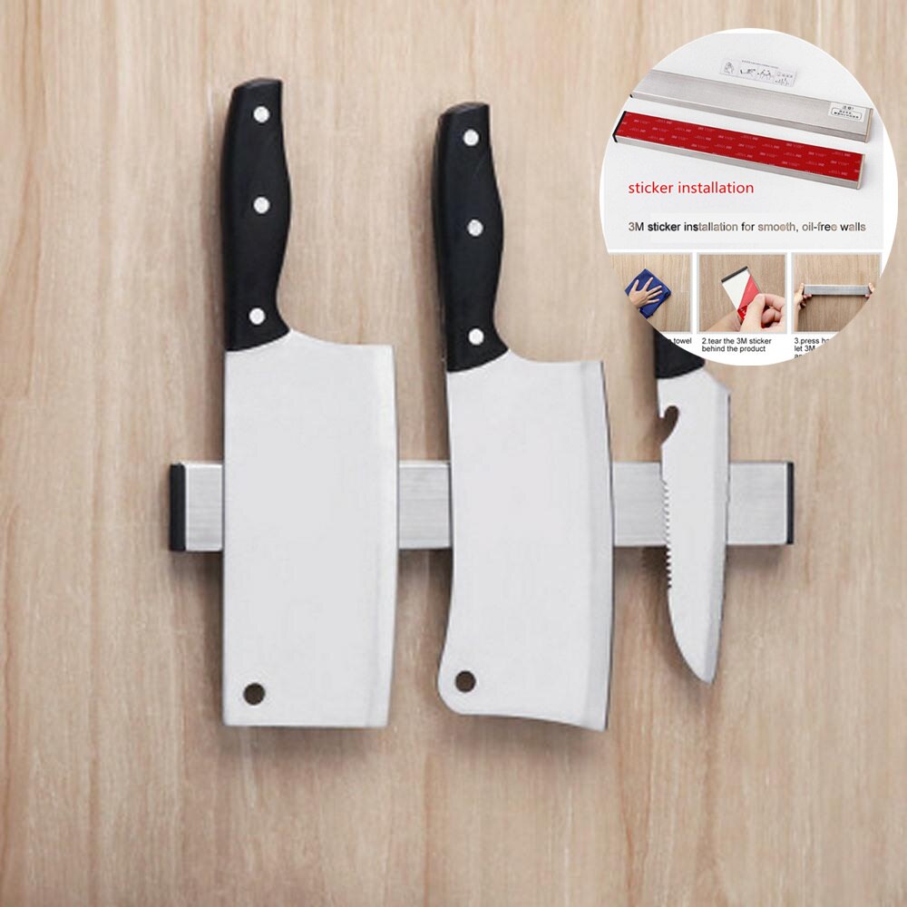 Væg knivholder miljøvenlig rustfrit stål køkken magnetisk hvilestativ til knive bar opbevaring blok kniv: Mærkat 31cm