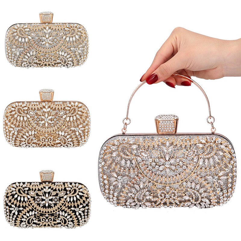 Women Flower Hollowed Out Crystal Clutch For Wedding Party Rhinestone Evening Bag Shoulder Bag BS88